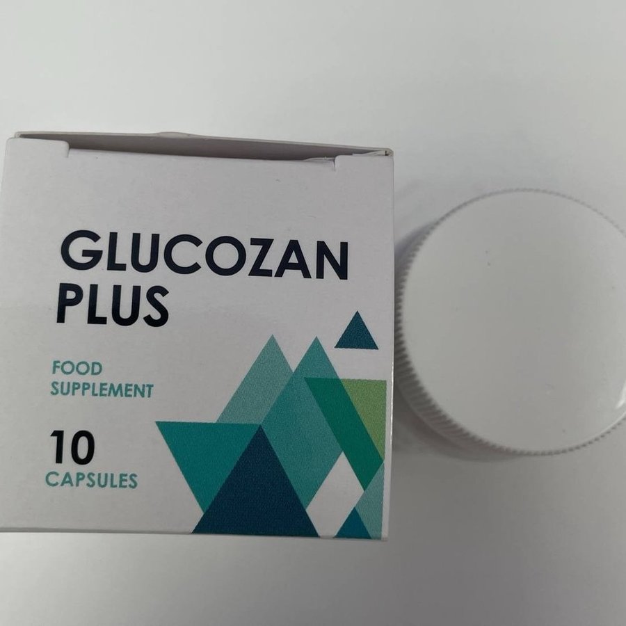 Glucozan — škatlica z 10 kapsulami in preglednico sestavin